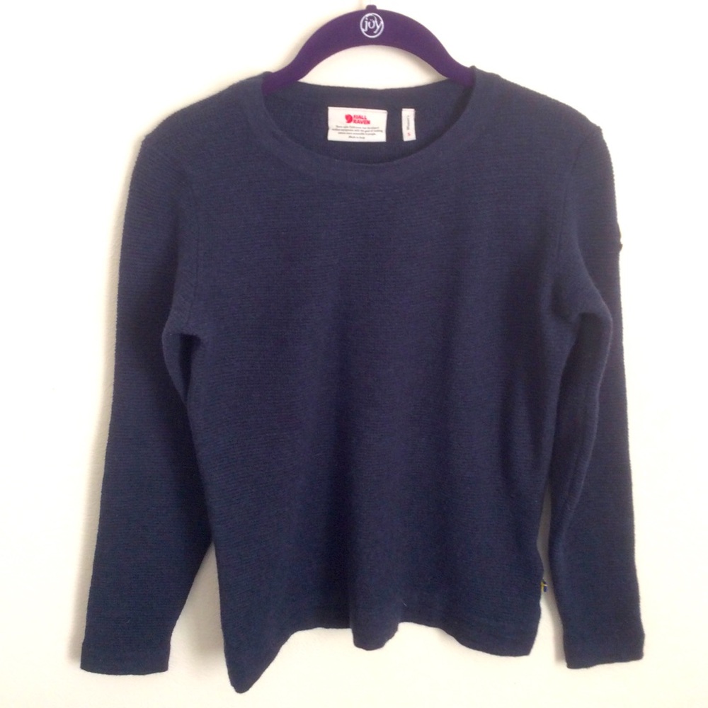 Fjallraven High Coast 100% Merino Wool Crew Neck Sweater Size S Navy Blue